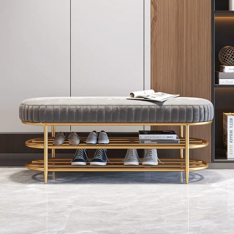 

Light luxury shoe changing stool soft package cushioned shoe cabinet home doorway can sit velvet shoe rack