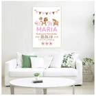 Розовый малыш рождения Пользовательские Плакат для детской в мультипликационном стиле с принтом (животные) из плотной ткани, Декоративная Настенная картина без рамки Nordic дети девушка Спальня декорацией