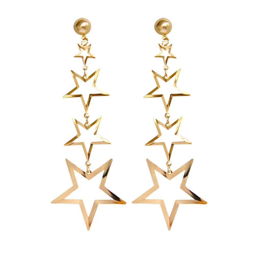 Модные серьги с пентаграммой женские темпераментные длинные гвоздики золотыми