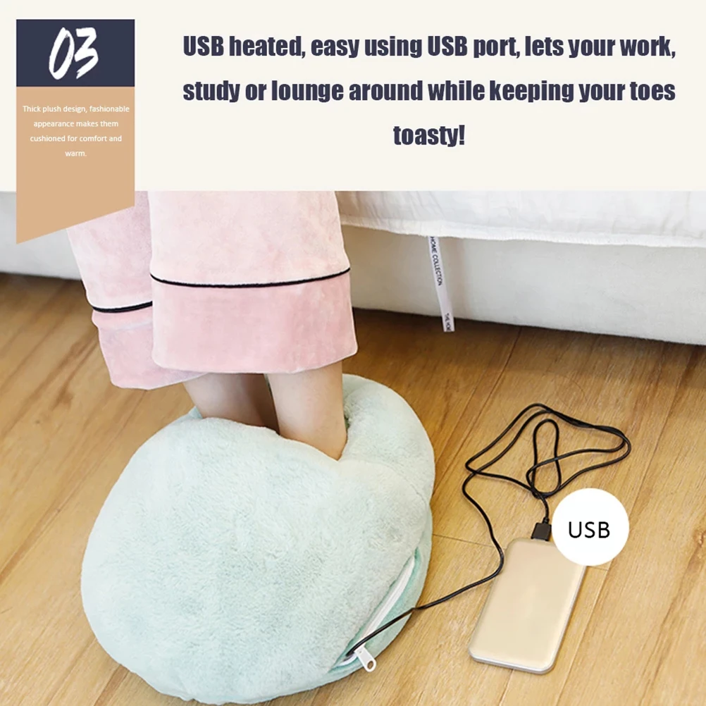 

USB Electric Foot Warmer with 3 Temperature Levels Plush Cushion Heated Shoes Massage Foot Warmer for Winter Home Office
