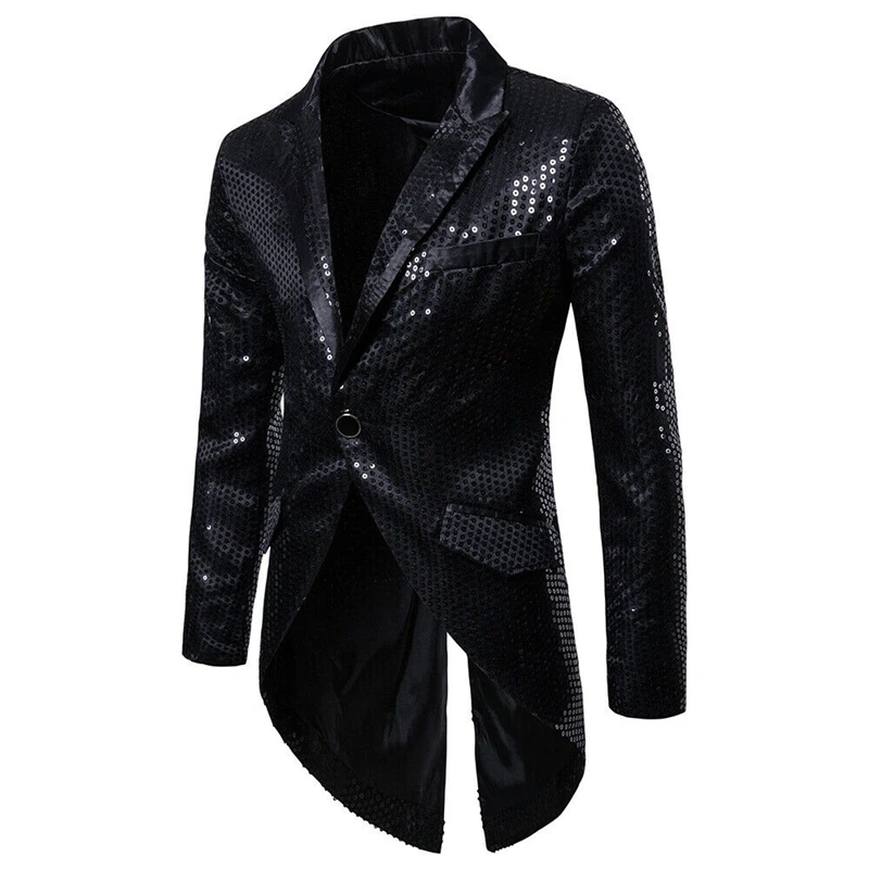 Стильный мужской модный блейзер с длинным рукавом Вечерние Повседневные облегающие костюмы на одной пуговице бейзер кофта жакет с блестками топы