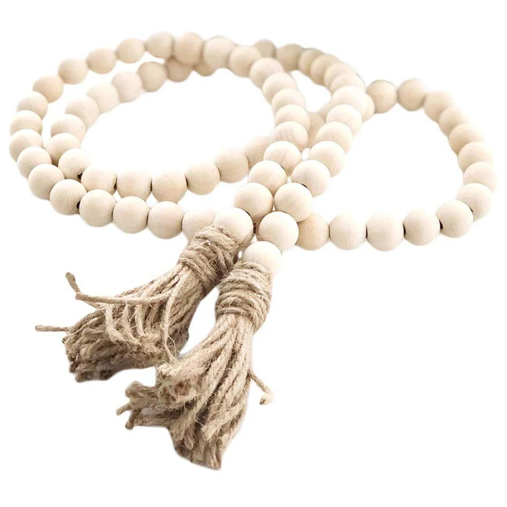 

Wood Bead Garland Set Farmhouse Rustic Country Style Beads with Tassels Wall Hanging Home Decor