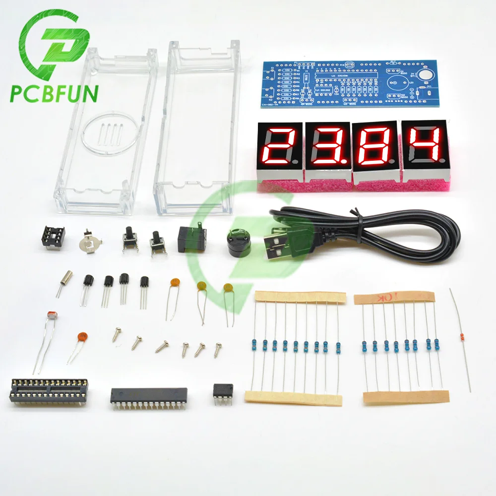 4 Bits Kit DIY LED Digital Electronic Clock with Temperature Thermometer Function Red/Blue/Green/White Display Light | Электронные