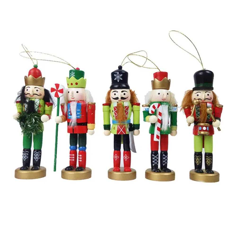 

5 Pcs Christmas Wooden Nutcracker Soldiers Nutcracker Figures Soldier Hanging Ornaments for Christmas Holiday Home Decor