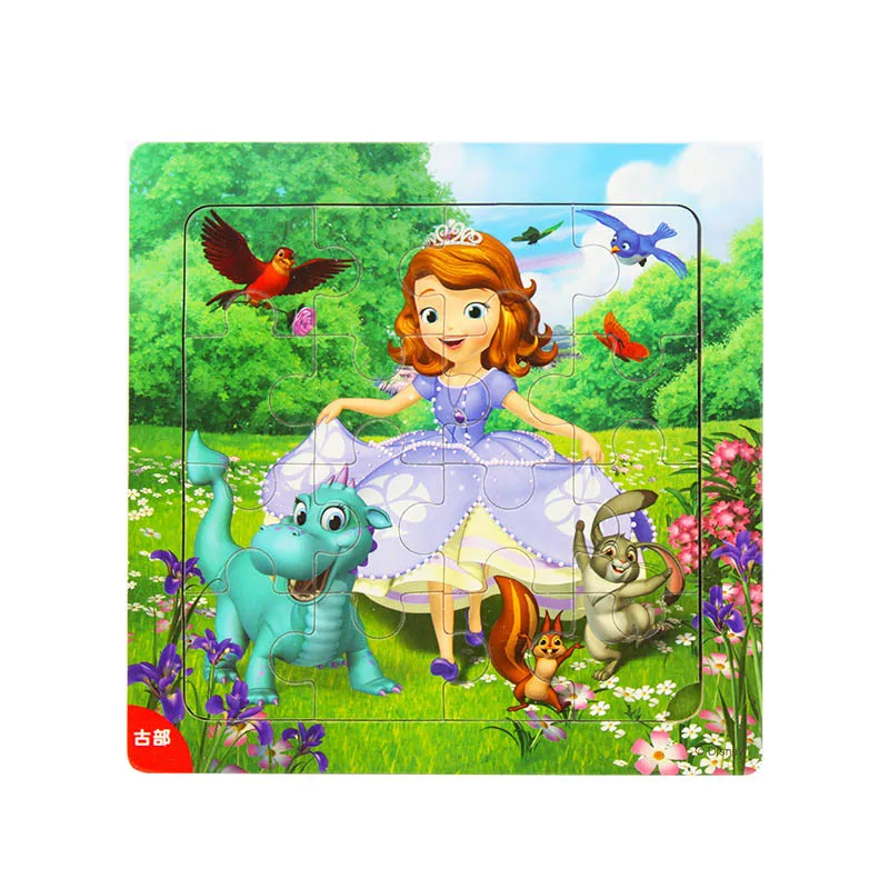 Disney 9 шт/16 шт Белоснежка/София/Микки Минни/замороженная Романтика деревянная коробка головоломка 2-3-4-5 лет детская головоломка - Цвет: Color12-16pcs