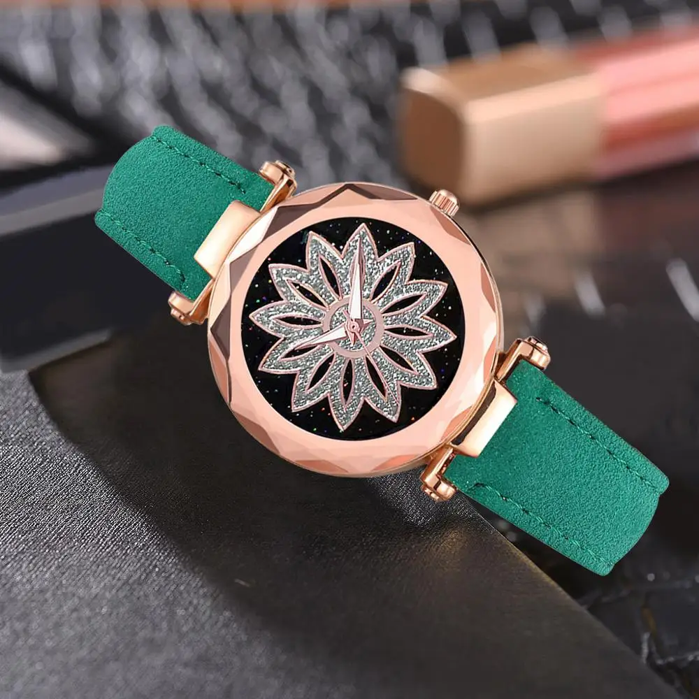 Часы наручные женские кварцевые с ремешком и вращающимся циферблатом|Женские