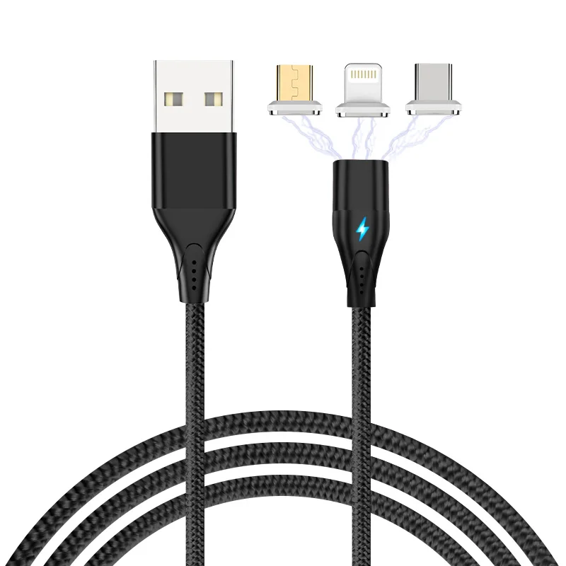 AIREACH, магнитный usb-кабель для быстрой зарядки, кабель USB type C, Магнитный зарядный кабель Micro usb для зарядки и передачи данных, кабель USB для мобильного телефона - Цвет: Black and  3Plug