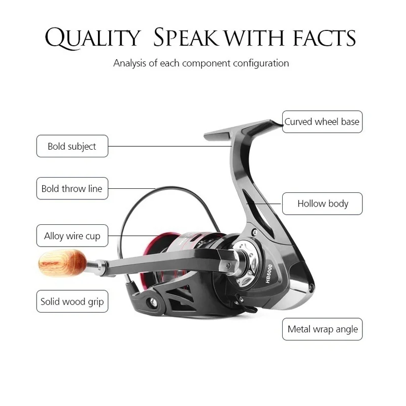 Fishing Reel Metal Spool Spinning Reel HB 1000-7000 8KG Max Drag Stainless Steel Handle Line Spool Saltwater Fishing Wheel