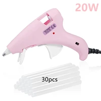 20w30pcs sticks pink color macaron hot melt glue gun handy heater silicone mini guns armas power tools home diy quick repairs