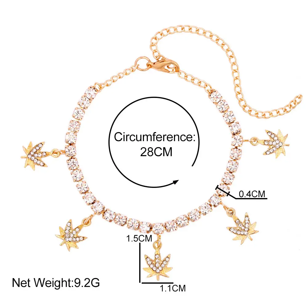 

Bohemia Crystal Maple Leaf Pendant Tennis Chain Anklet Gold Silver Color Rhinestone Plant Anklets Summer Beach Barefoot Jewelry