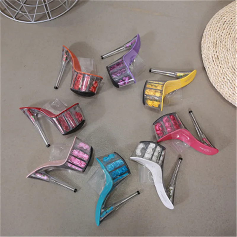 Новая модель для лета-шлепанцы на платформе 17 см с небесно-высоким каблуком и