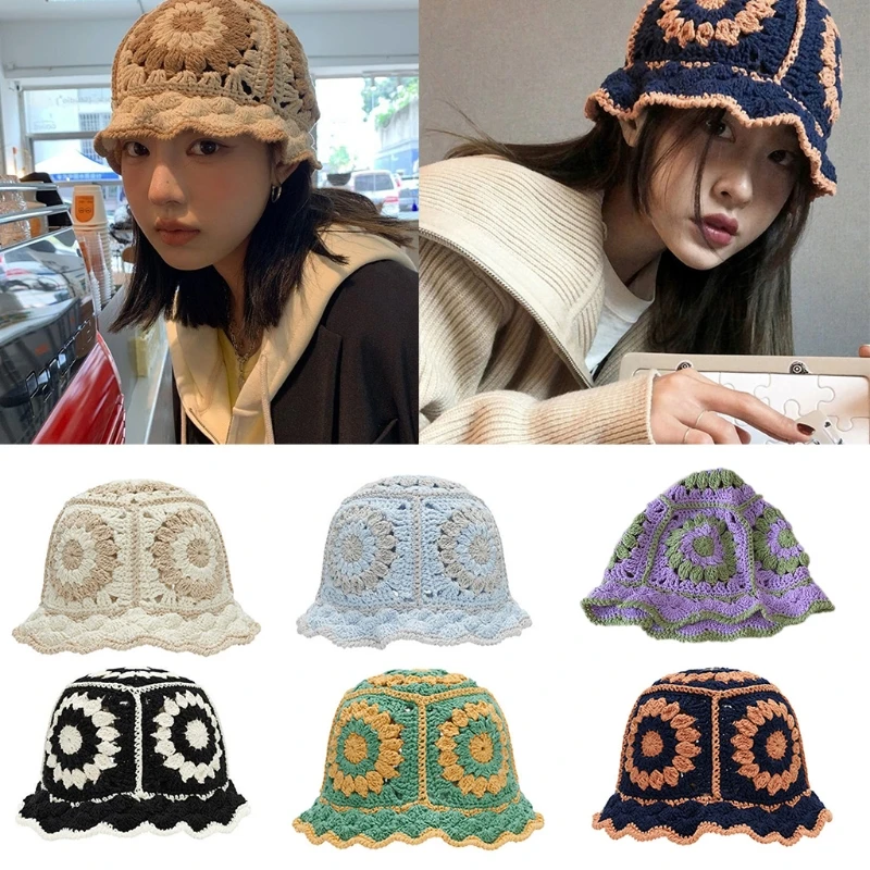 

2021 Hollowed Out Caps INS Style with Floral Design Fisherman Hats All Seasons Applicable Bucket Hats Total Handmade