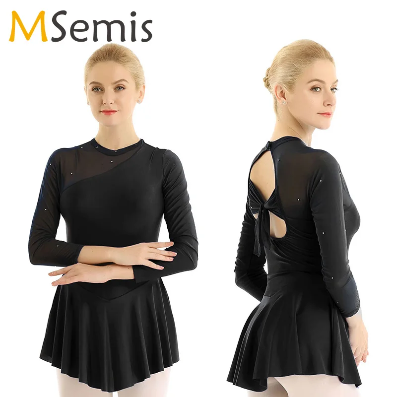 Женское балетное платье трико танцевальный костюм с длинным рукавом на шее