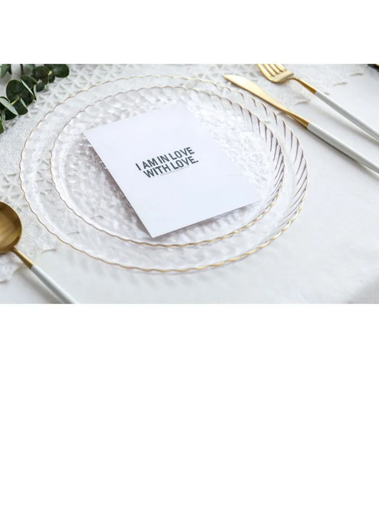 

Nordic Western simply Dinner Plate Fruit Cake Dessert Steak Glass Dinner Plate Round Fashion Assiette Household Tableware DI50CP