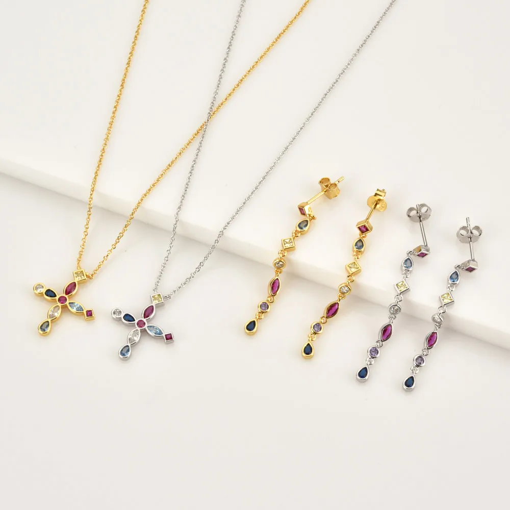 

Kikichicc 925 Sterling Silver Gold Long Chain Drop Earring Women Fashion Luxury Zircon Colorful Fashion Fine Jewelry Wedding