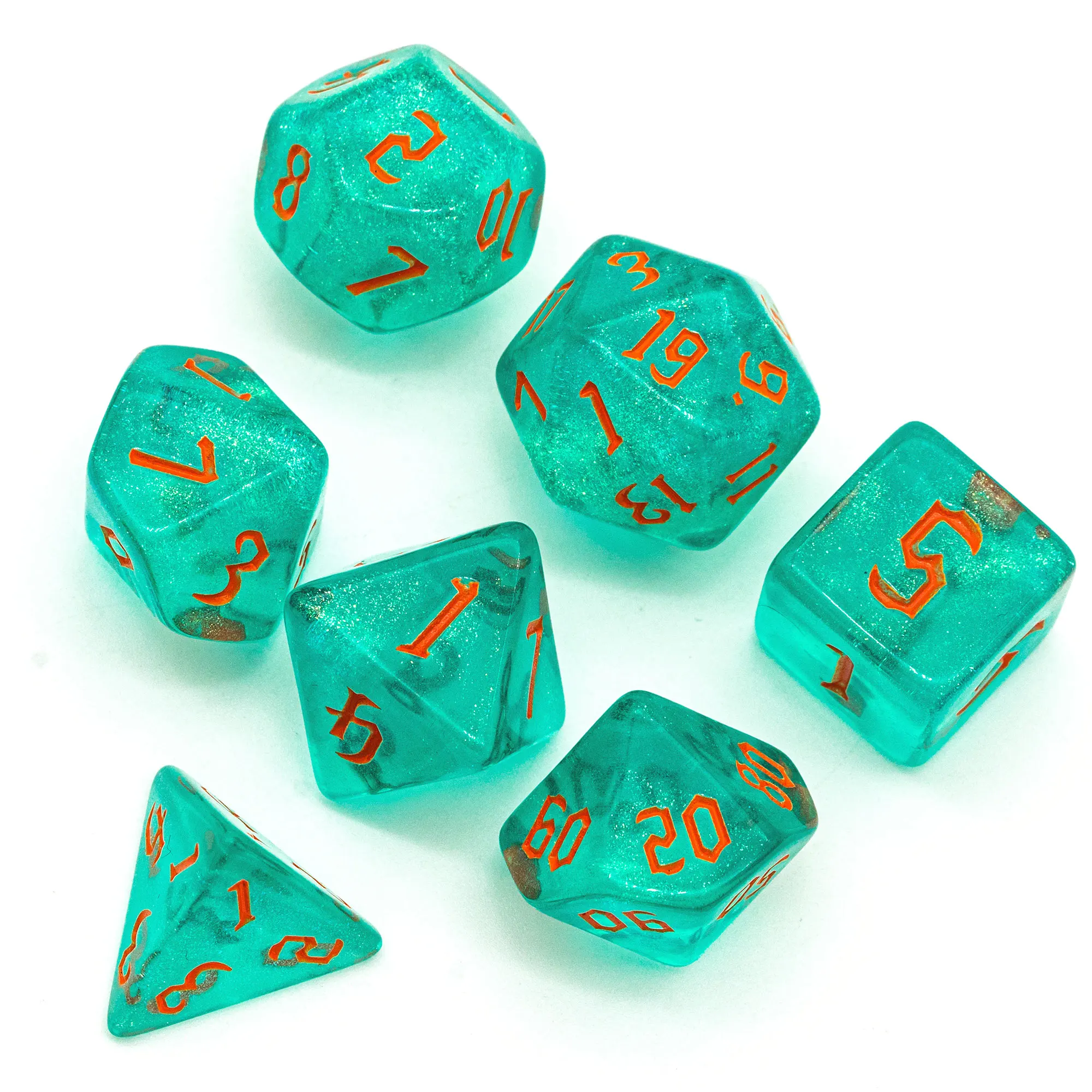 7 шт./компл. голубой/оранжевый шрифт игральные кости DND Set D4 D6 D8 D10 D % D12 D20 блестящие