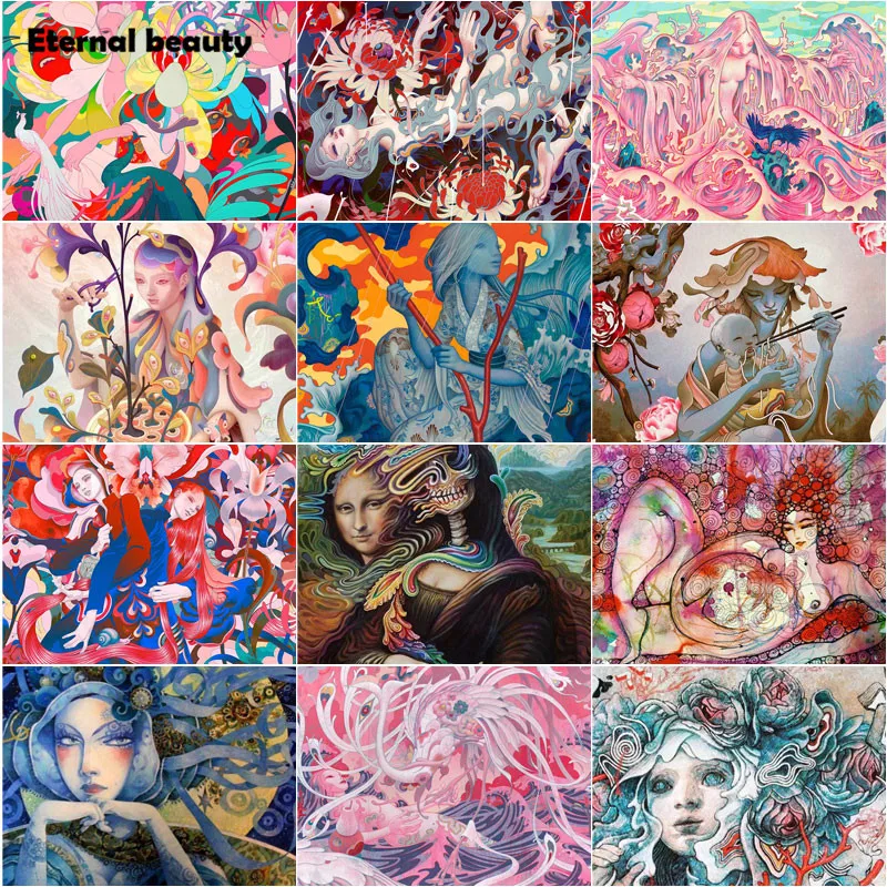 

Diamond Painting Cross Stitch Kits Abstract Postmodern Portrait Long Hair Girl Needlework Full Diamond Embroidery Mosaic Artwork