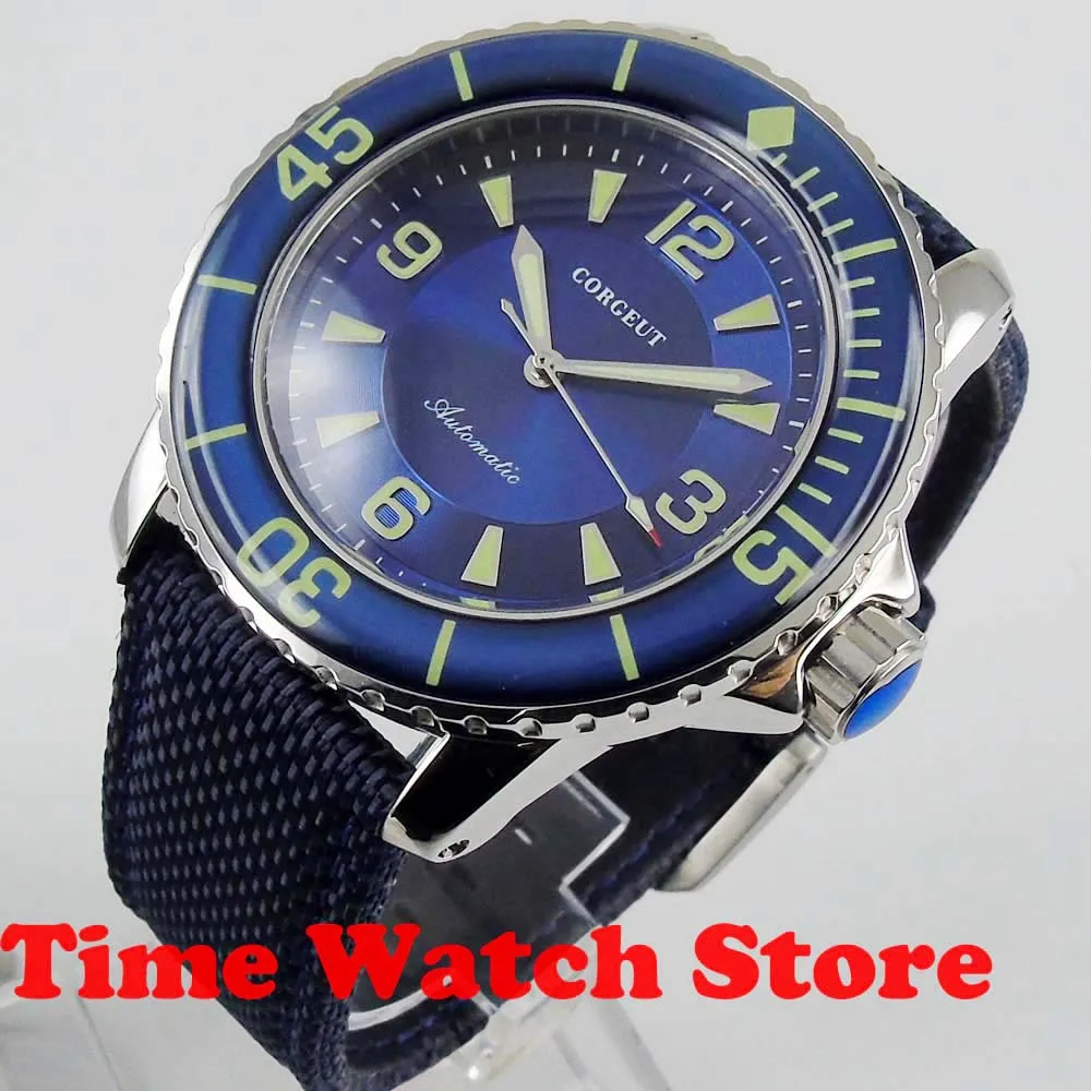 Мужские наручные часы с автоматическим циферблатом синим светящимися стрелками