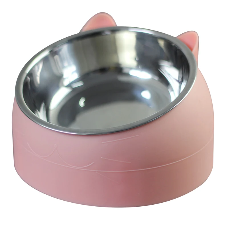 

Stainless Steel Cat Bowl Non Slip Puppy Base Cat Food Drinking Water Feeder Tilt Neck Protection Dish Pet Bowl 200/400ML