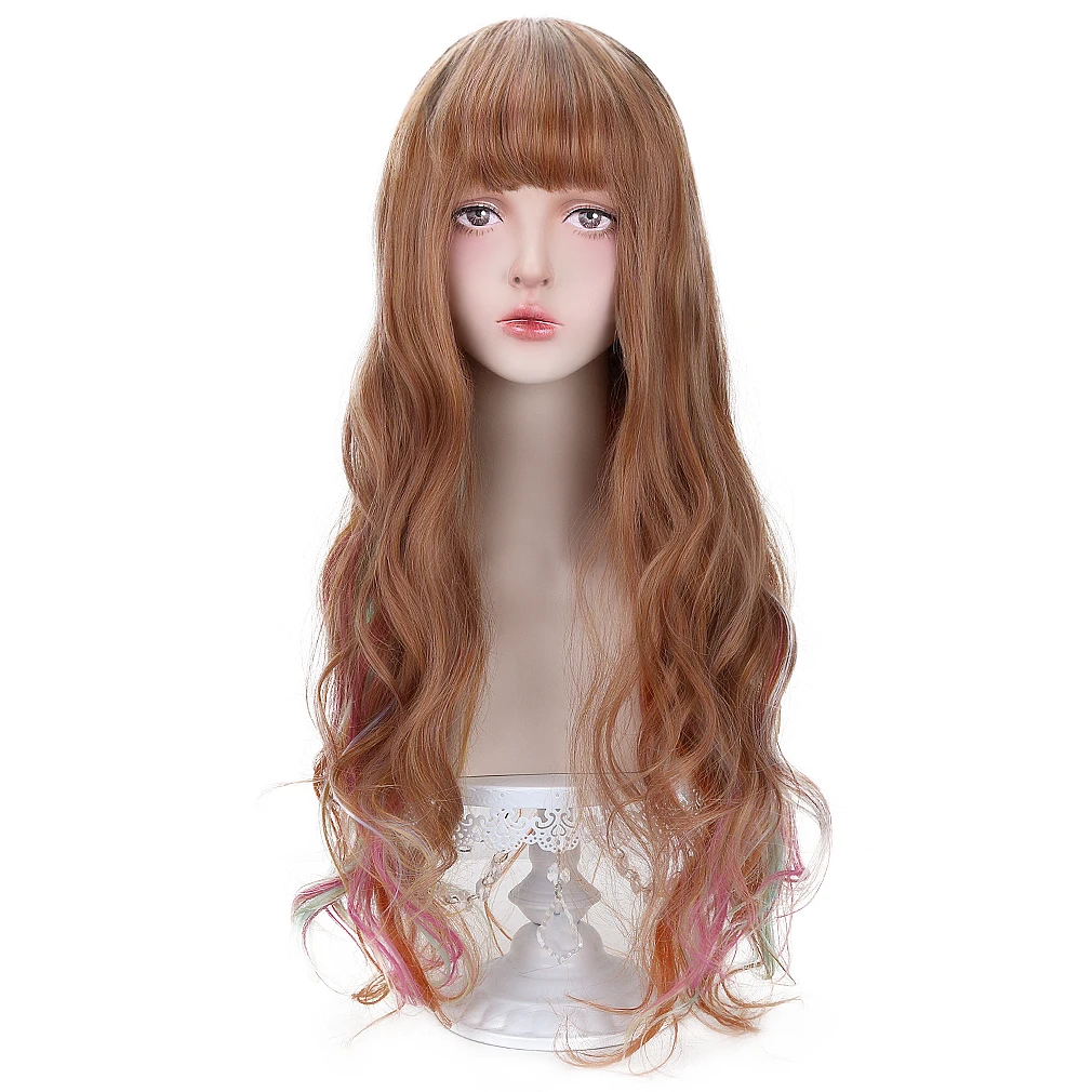 

AICKER Long Straight Synthetic Baby Purple Pink Blue Brown Black Blonde Hair Wigs with Bangs for Lolita Bohemian Cosplay