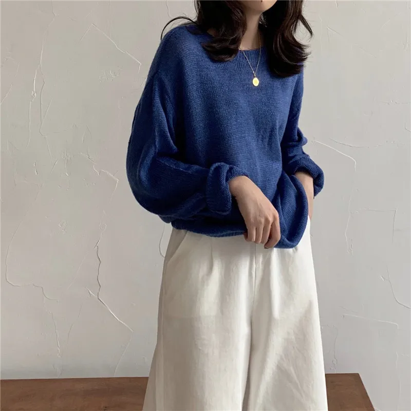

2020 Knitted Women O-neck Sweater Pullovers Spring Autumn Basic Women Loose Sweaters Pullover Tops