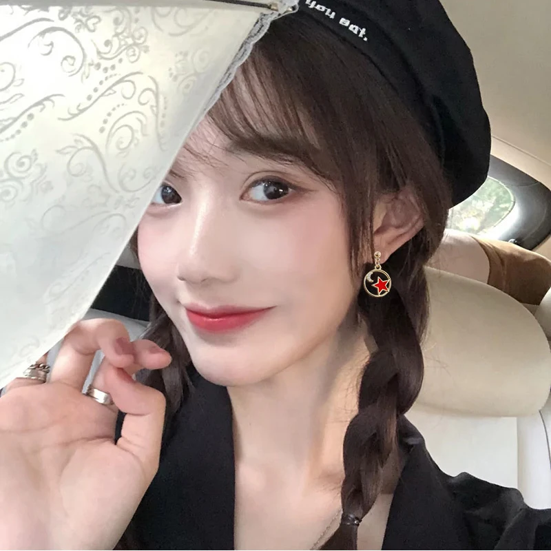 

In 2020 The New Asymmetric Leaves Dark Red Earrings Female Brief Paragraph Contracted Small Circle Stud Earrings Earrings