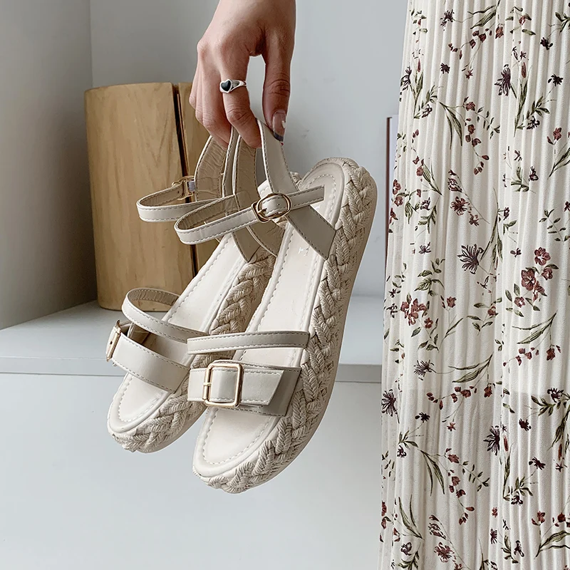 

Comfort Shoes for Women Black Platform Sandals Suit Female Beige Buckle Strap Clear Heels 2021 Summer Med Espadrilles Nude Gladi
