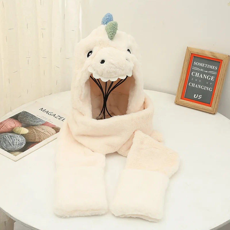 Милая плотная шапка с динозавром шарф перчатки Зимняя женская новая из трех