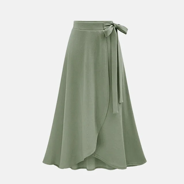 Army green Шифоновая розовая Женская длинная юбка с рюшами, с высокой талией, с бантиком, с разрезом, асимметричные макси юбки для женщин, женская офисная одежда на весну и лето - Цвет: Army green