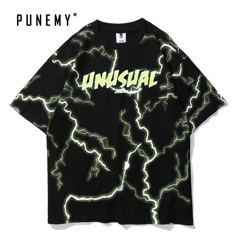 Футболка мужская с принтом грома чистый хлопок круглый вырез короткий рукав