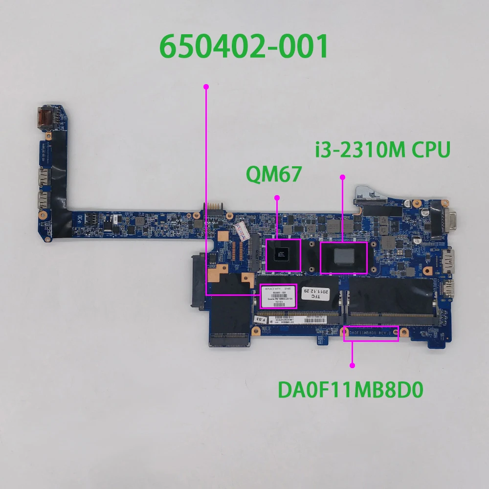 Оригинальная материнская плата для ноутбука 650402-001 w i3-2310M CPU DA0F11MB8D0 HP ProBook 5330m Series