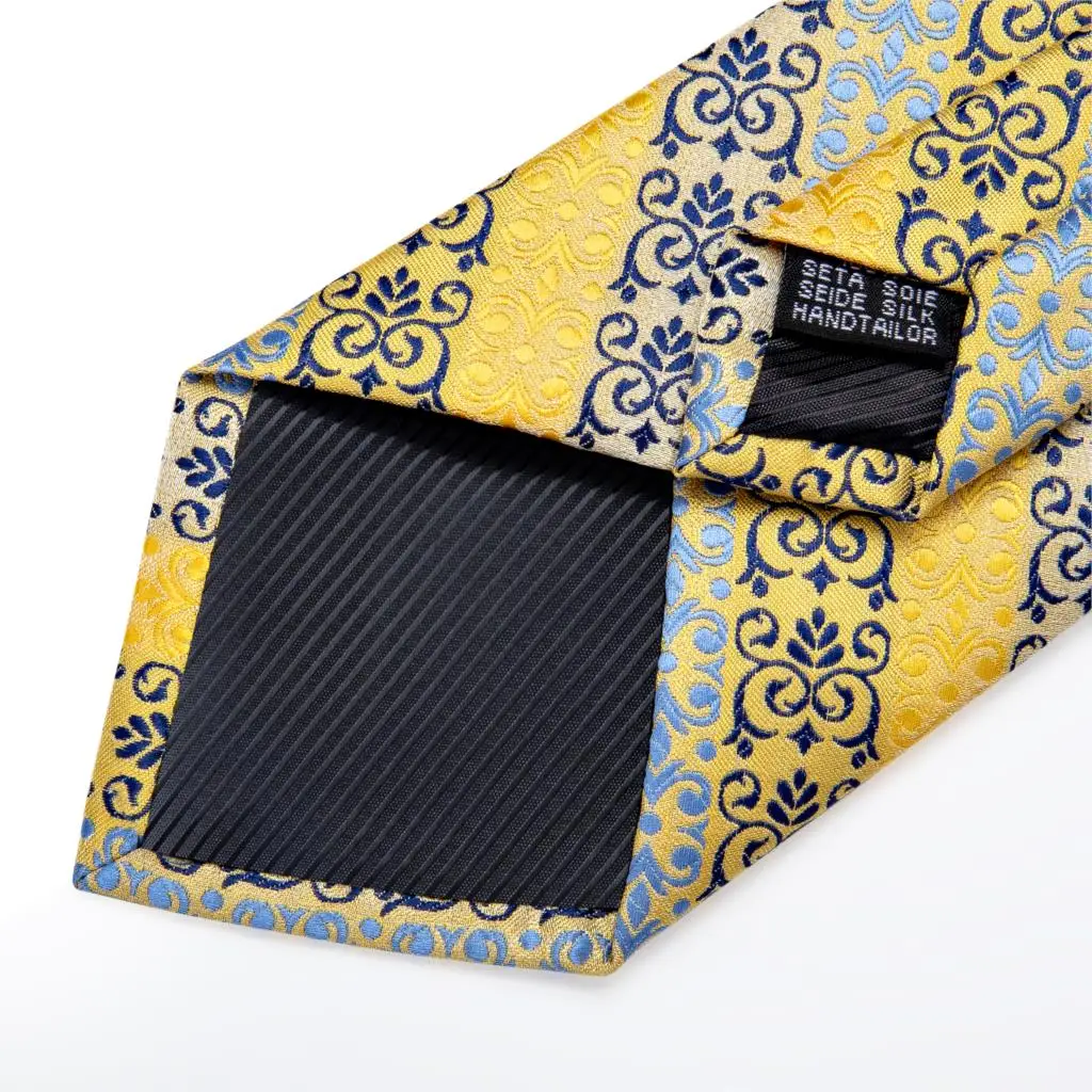 Подарочный мужской галстук золотой синий фиолетовый полосатый Шелковый