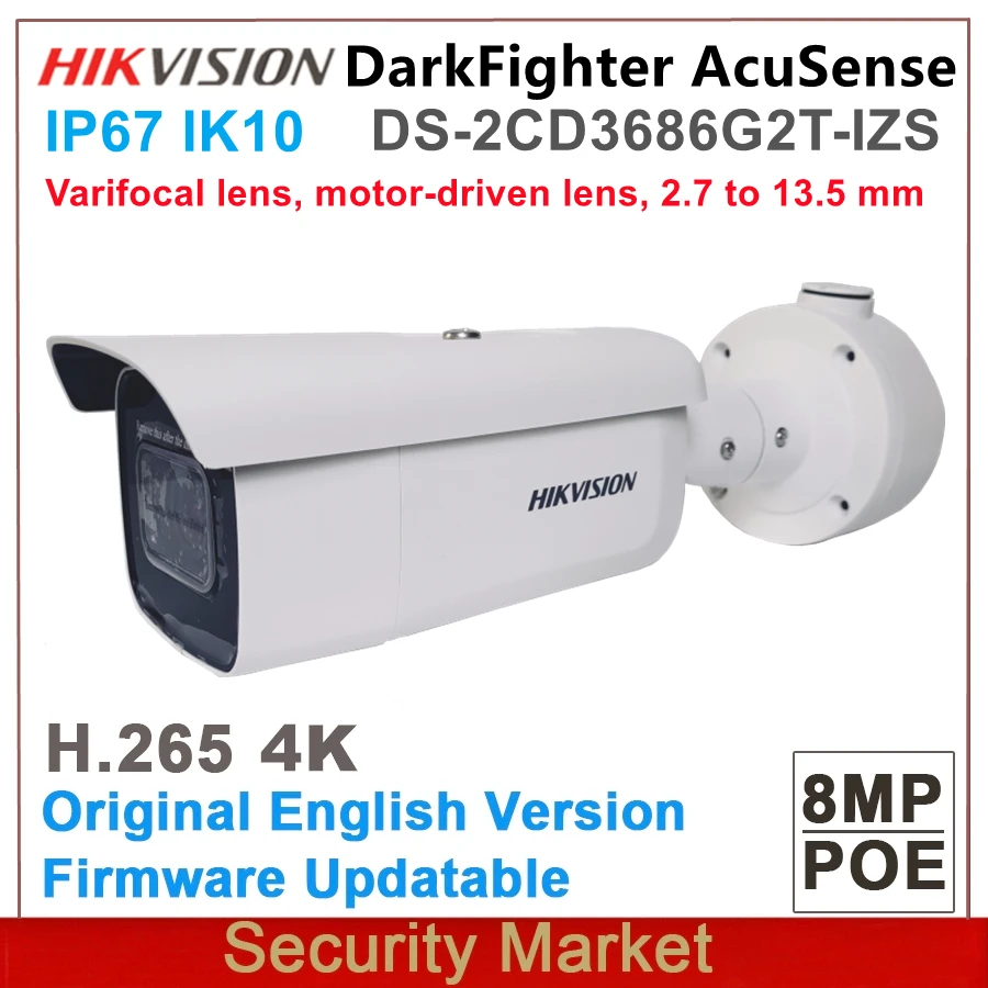 Оригинальный Hikvision DS-2CD3686G2T-IZS 8MP 4K DarkFighter AcuSense варифокальная цилиндрическая