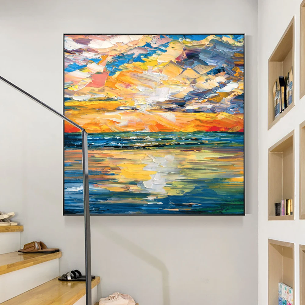 

Abstract Colorful Sunset Glow Painting 100% Hand Painted Oil Painting On Canvas Modern Wall Art For Bedroom Living Room Decor