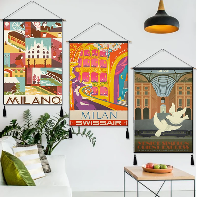 Винтажный подвесной тканевый плакат с изображением Миланской итальянской