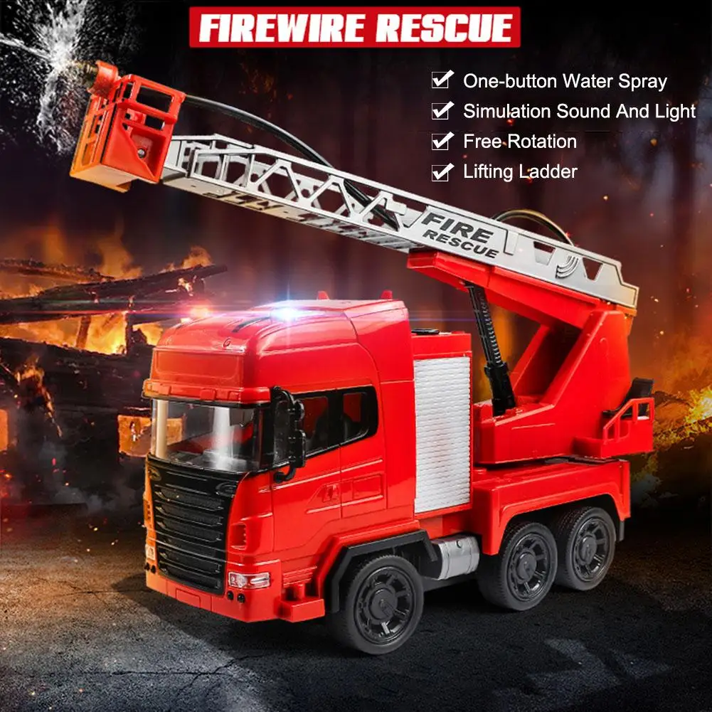 

Large RC 2.4G Big Remote Control Electric Fire Rescue Truck Spray Fire Toy Car Sprinkler Music Fire Car Engines Educational Toys