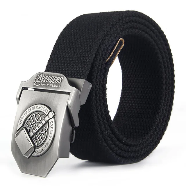 Black Новинка, мужские ремни с пряжкой Thor Hammer, высокое качество, ремень на талию Мстителей для мужчин, повседневный стиль, тактический ремень в полоску для джинсов - Цвет: Black