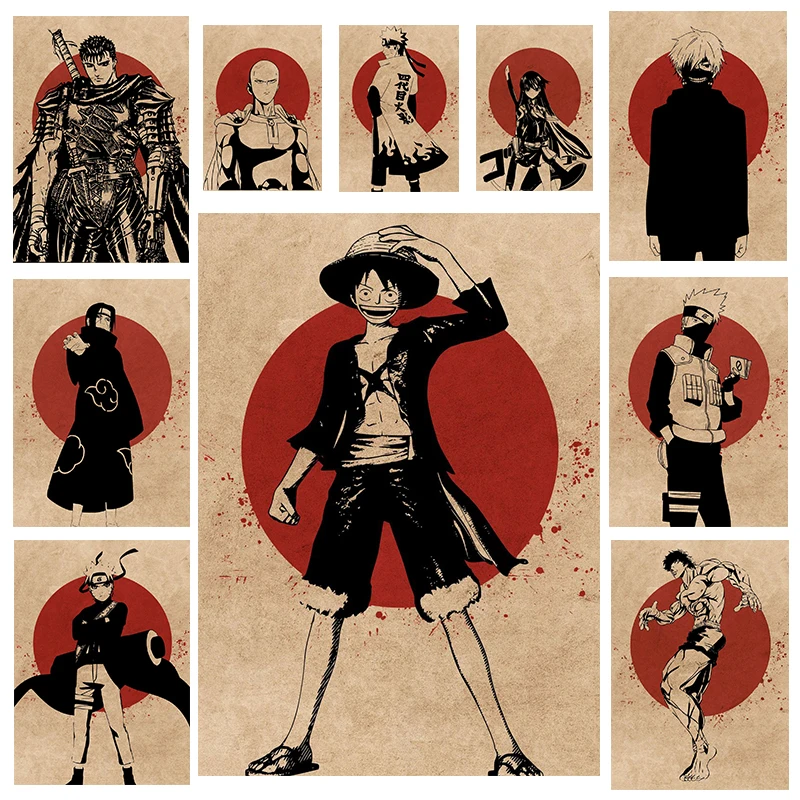 

Japanese Anime Vintage Poster Retro Berserk One Piece Cartoon Canvas Painting Wall Art Posters and Prints Children Room Decor