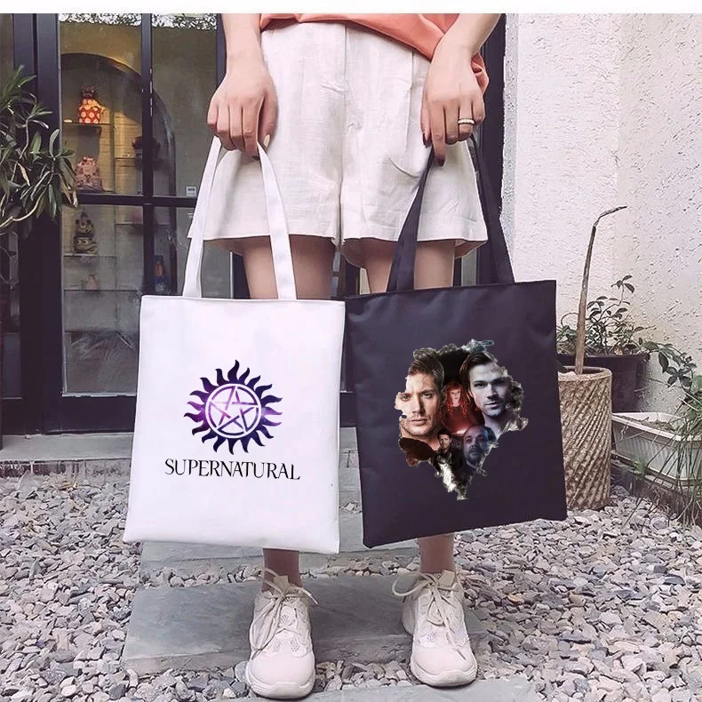 Supernatural Winchester Bros Sam Dean Reusable Shopping Bag Men Women Student Canvas Tote Bags Eco Bag Shopper Shoulder Bags