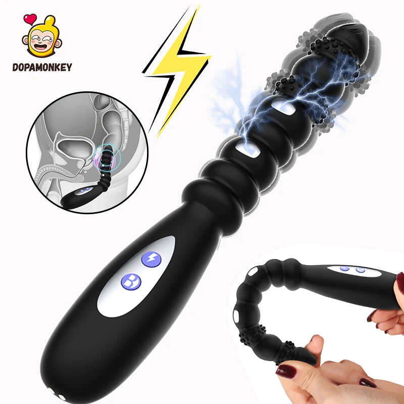 Anal Beads Vibrator with Electric Shock for Women Masturbate Male Prostate Massage Stimulation Vibrator Gay Butt Silicone Plug