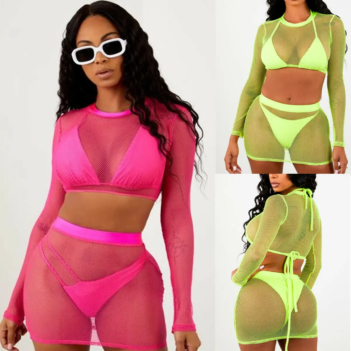 Летний Пляжный женский сетчатый бикини с вырезами сексуальный комплект из 2