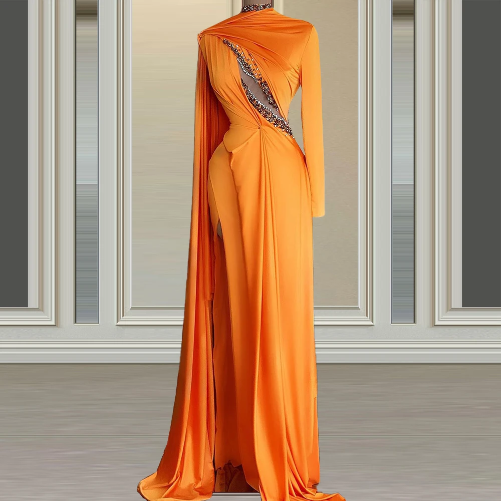 Online Orange Einzigen Langen Ärmeln Saudi-arabien Israel Türkei Abendkleider Robe De Soirée De Mariage Frauen Celebrity Kleider