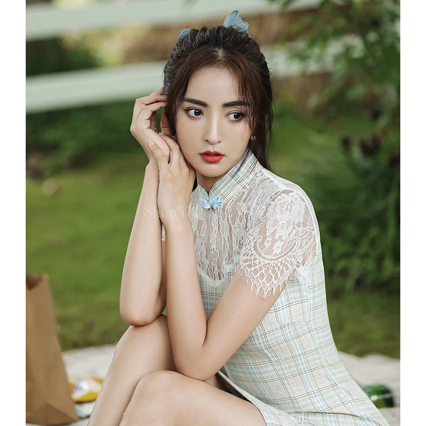 Китайские традиционные платья Чонсам для женщин кружевное лоскутное облегающее