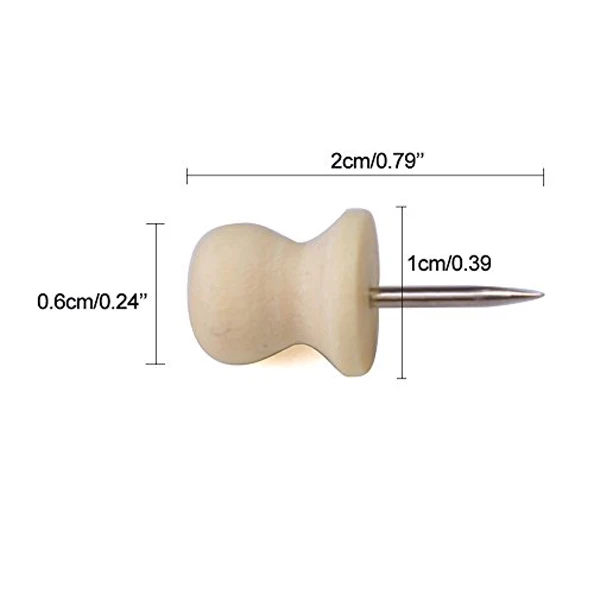 

Wood Push Pins,Decorative Thumb Tacks Used on Cork Boards or Maps, Pack of 100PCS Wood color
