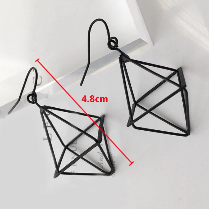 Висячие серьги с квадратными кристаллами геометрической формы Серебряный