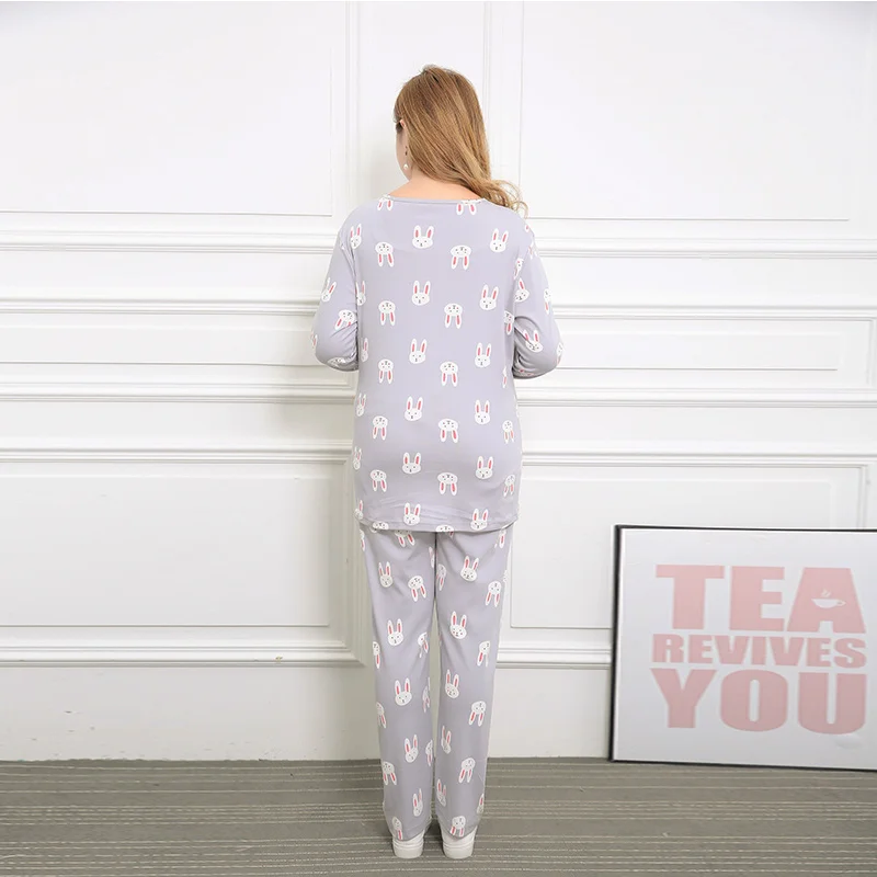 

Cartoon lady pajamas large size home clothes pregnant women suit cotton month clothes bottoming clothes