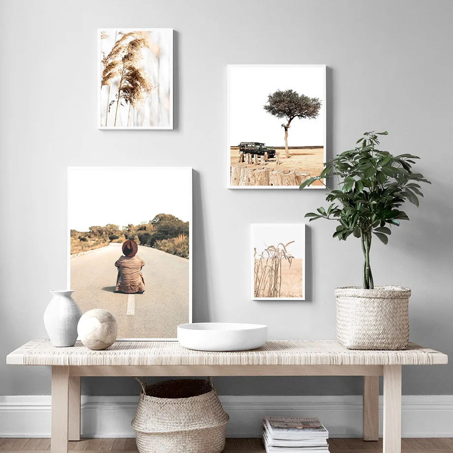 Картина на холсте с изображением дерева машины человека пшеничного поля