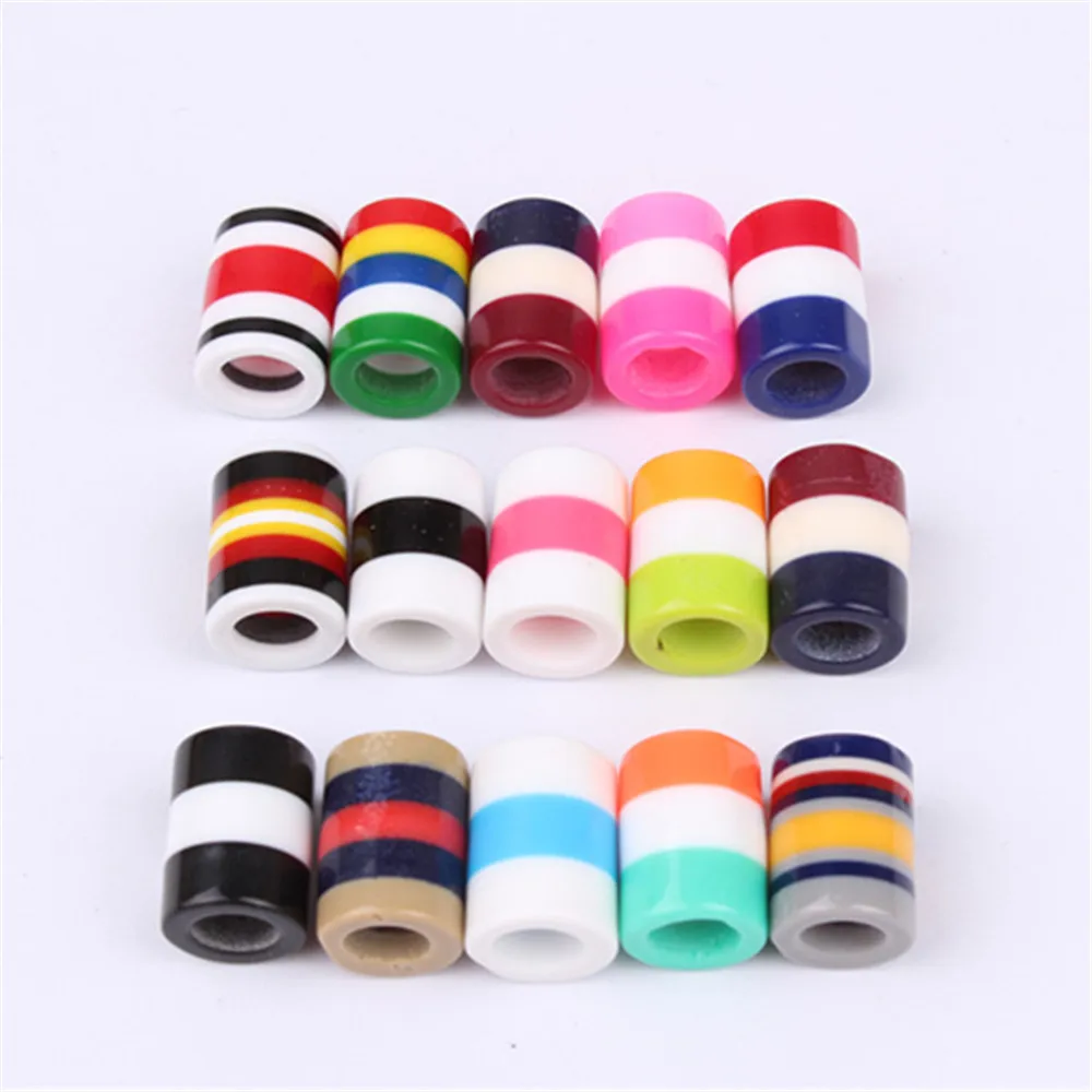 

10PCS Colorful Resin Dreadlock Beads Rainbow Stripes Pattern Hair Braid Dread Cuff Clip 14mm Tube Braiding Styling Tool