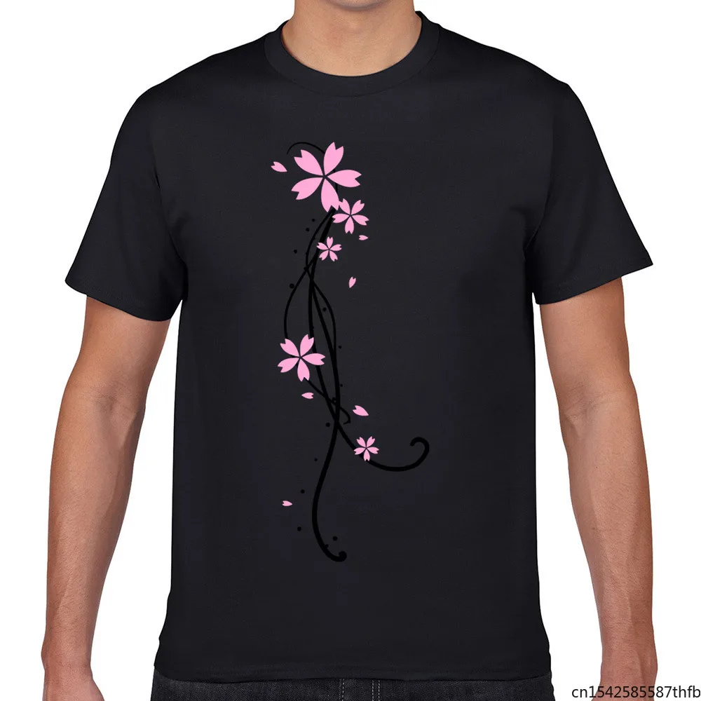 

Tops T Shirt Men Sakura Fall Design Black Short Male Tshirt Men Clothing Tees Tops
