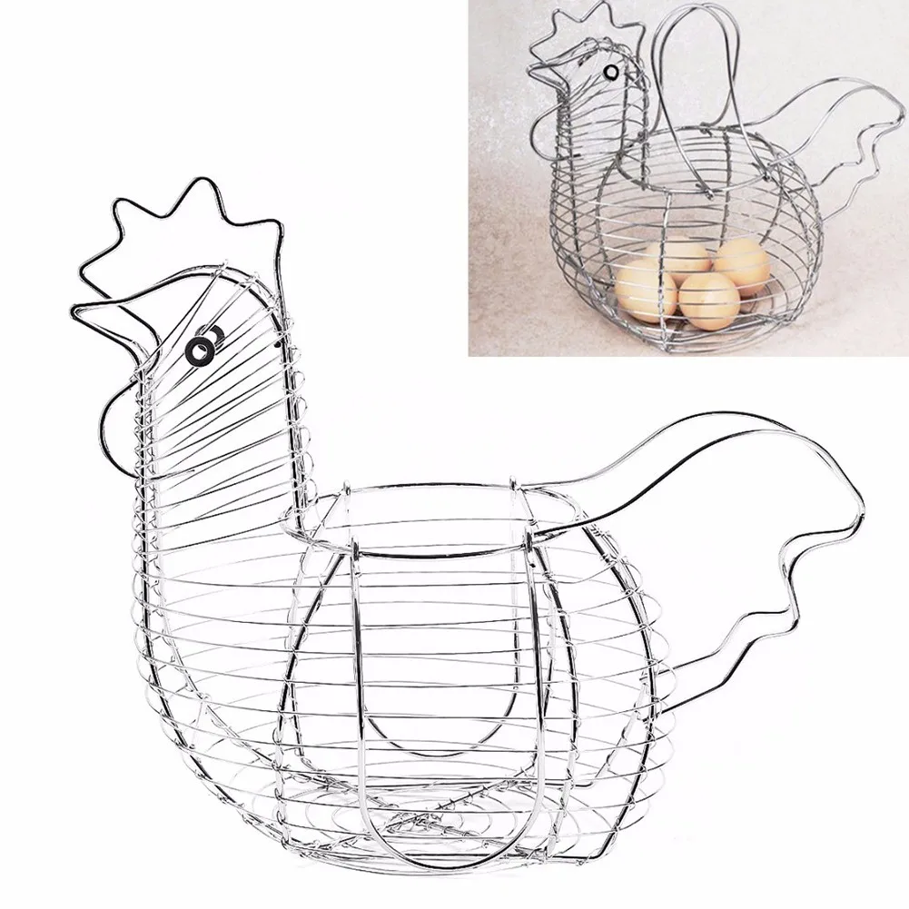 

Creative Art Chicken Egg Holder Wire Egg Basket Hen Shaped Kitchen Storage Basket Organizer Rack Fruit Basket Kitchen Decor